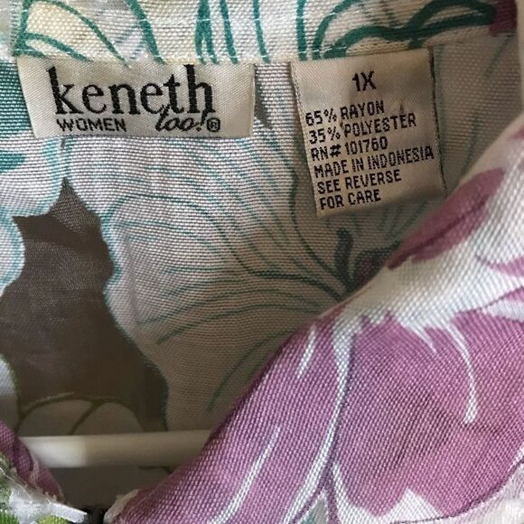 Kenneth too Jacket semi sheer floral Women’s Size 1X zip front purple green - Picture 5 of 6